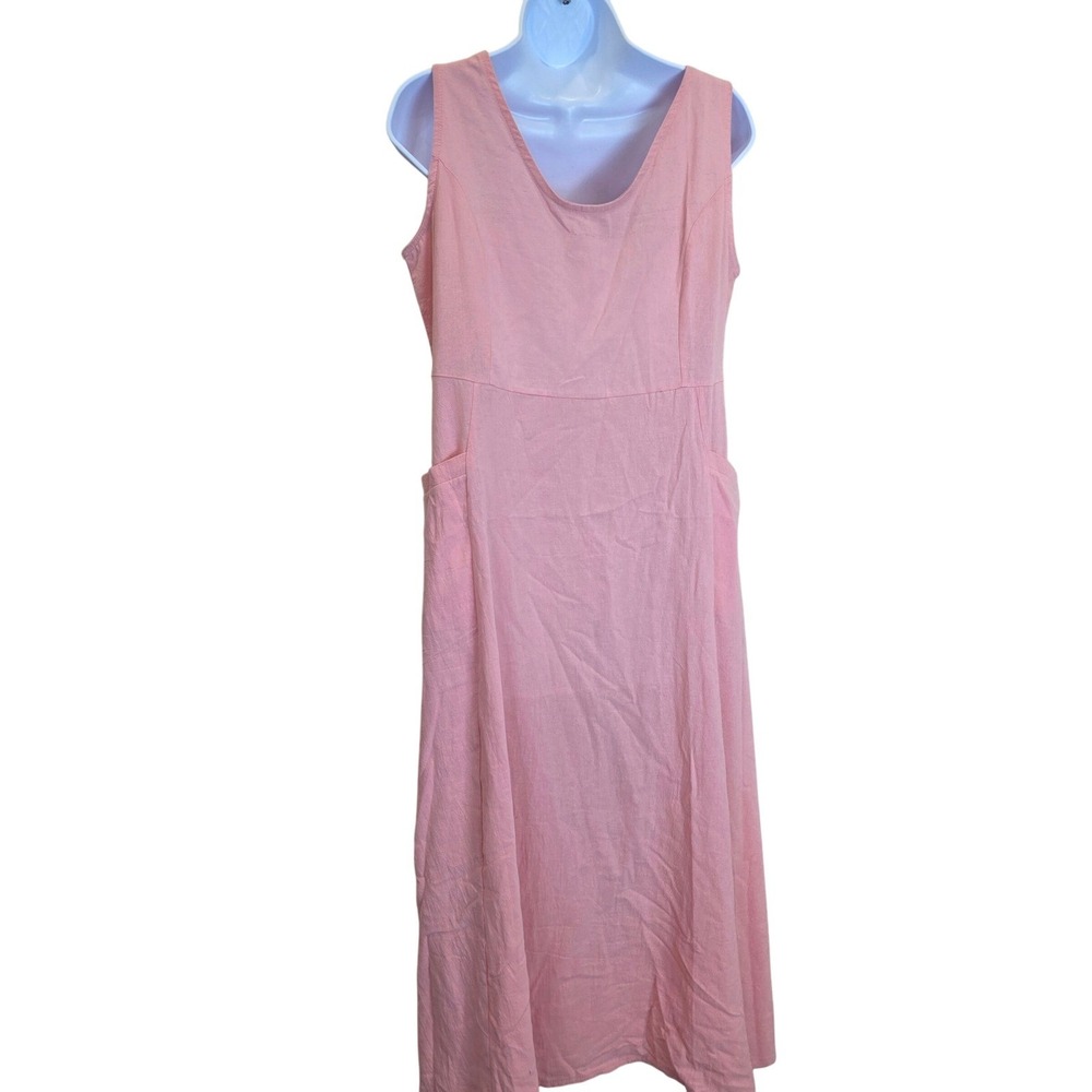 Pink Cotton Sleeveless Midi Dress with Pockets Casual Summer‎ Sundress - Picture 3 of 8